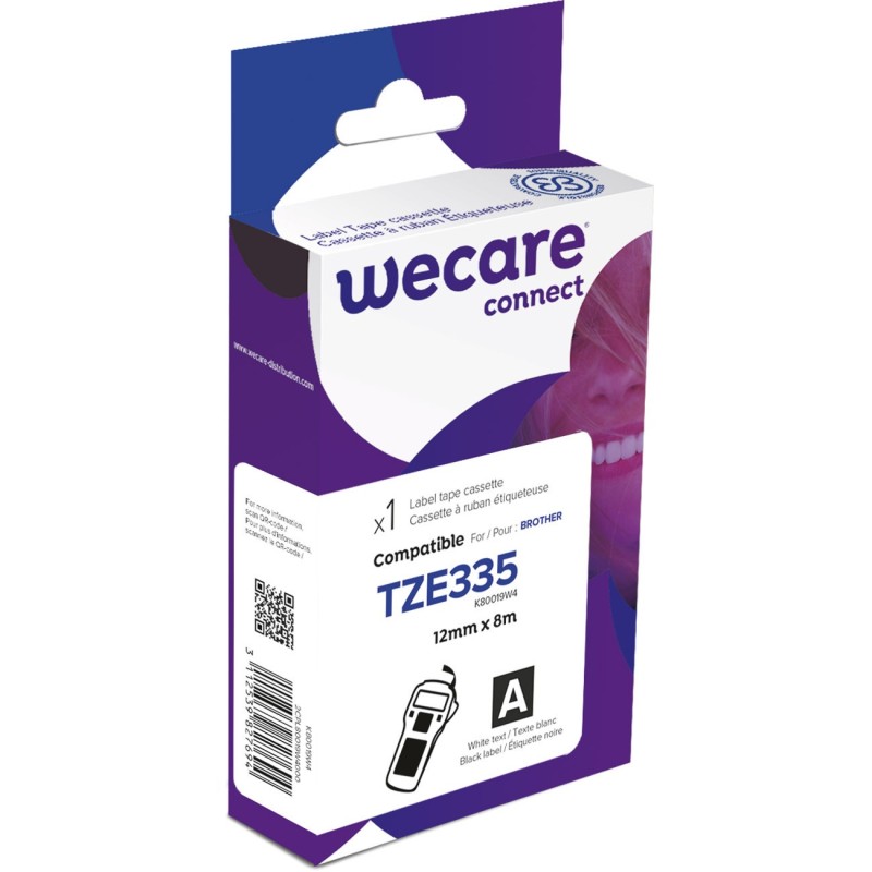 Wecare Ruban 12 mm compatible Brother TZE335 écriture noire sur fond blanc