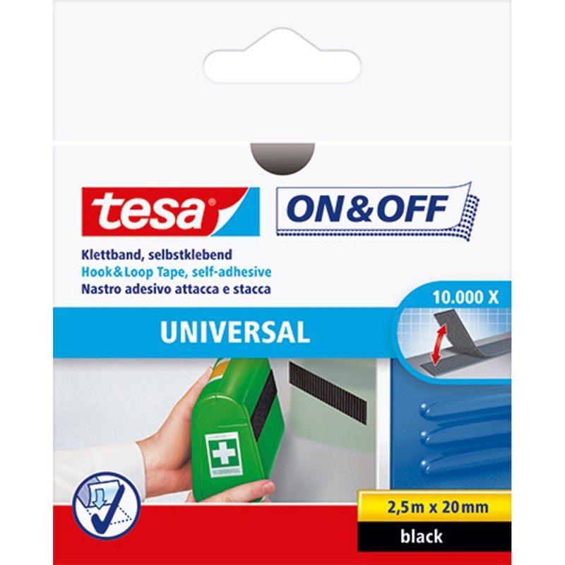 tesa® Bande auto-agrippante On & Off 20 mm x 2,5 m - Noir