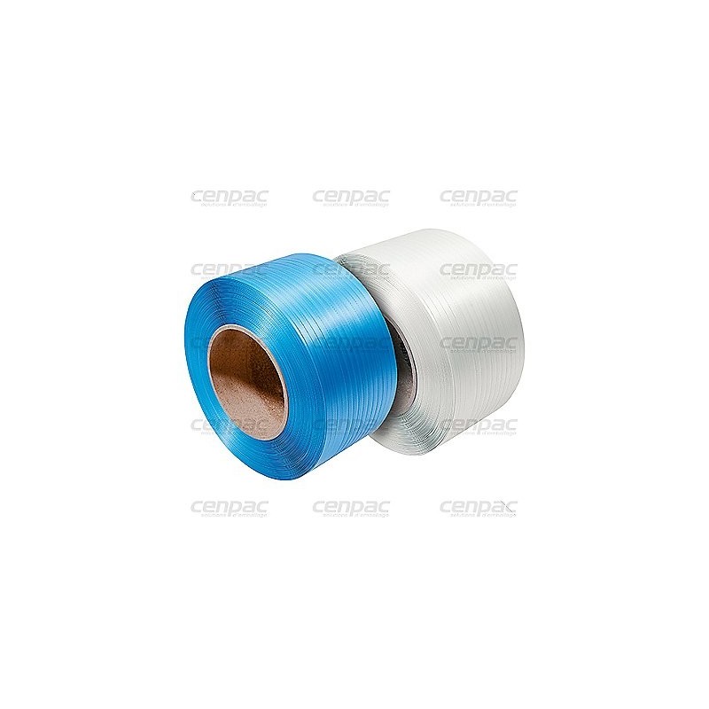 Feuillard machine pp blanc - 12mmx0,73mmx2000m - diam int. bobine 280mm - colis de 2 bobines