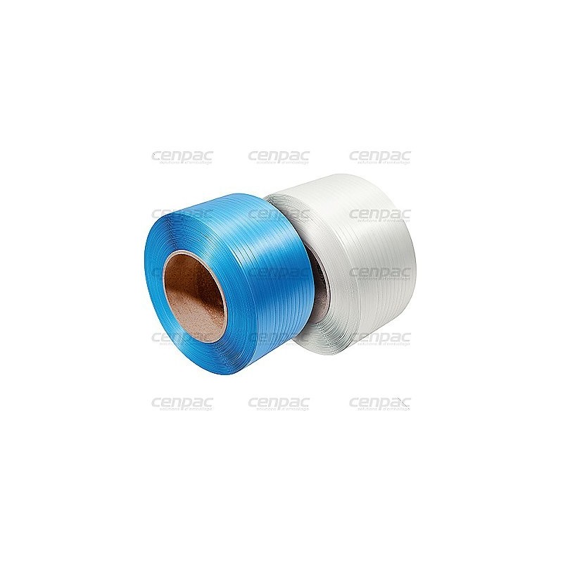 Feuillard machine pp blanc - 12mmx0,55mmx3000m - diam int. bobine 200mm - colis de 2 bobines