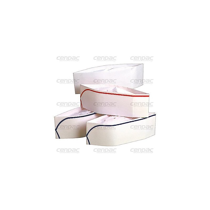 Calot reglable blanc papier boite distributrice de 100 - lisere bleu - colis de 10 boites