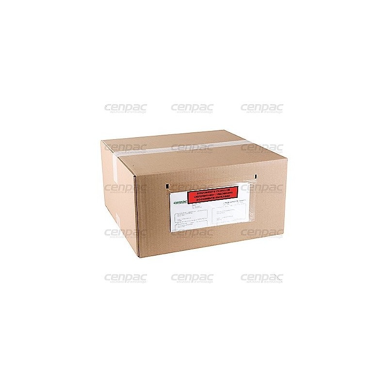 Pochette porte document adhesif renforcee 225x115mm ft1/3 a4 imprime 3 lang. colis de 1000