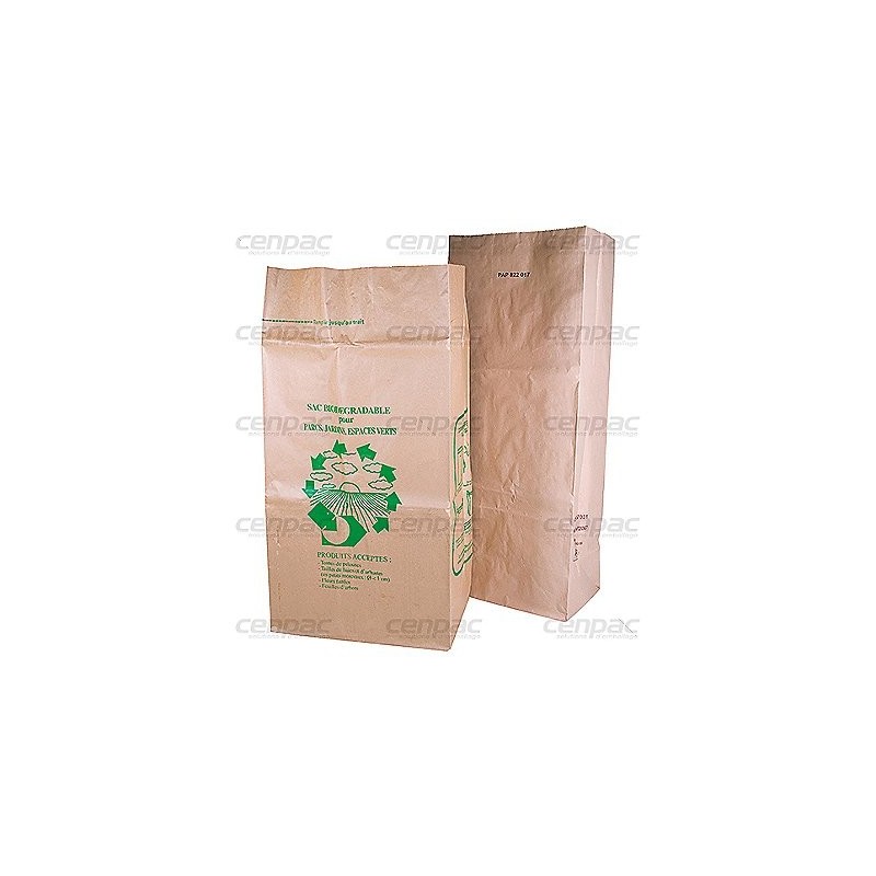 Sac dechets verts papier kraft 70g/m² 400+300x800mm 100l - colis de 25 sacs - colis de 25 sacs