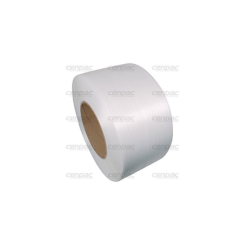 Feuillard machine pp blanc - 5mmx0,45mmx7500m - diam int. bobine 200mm - colis de 2 bobines