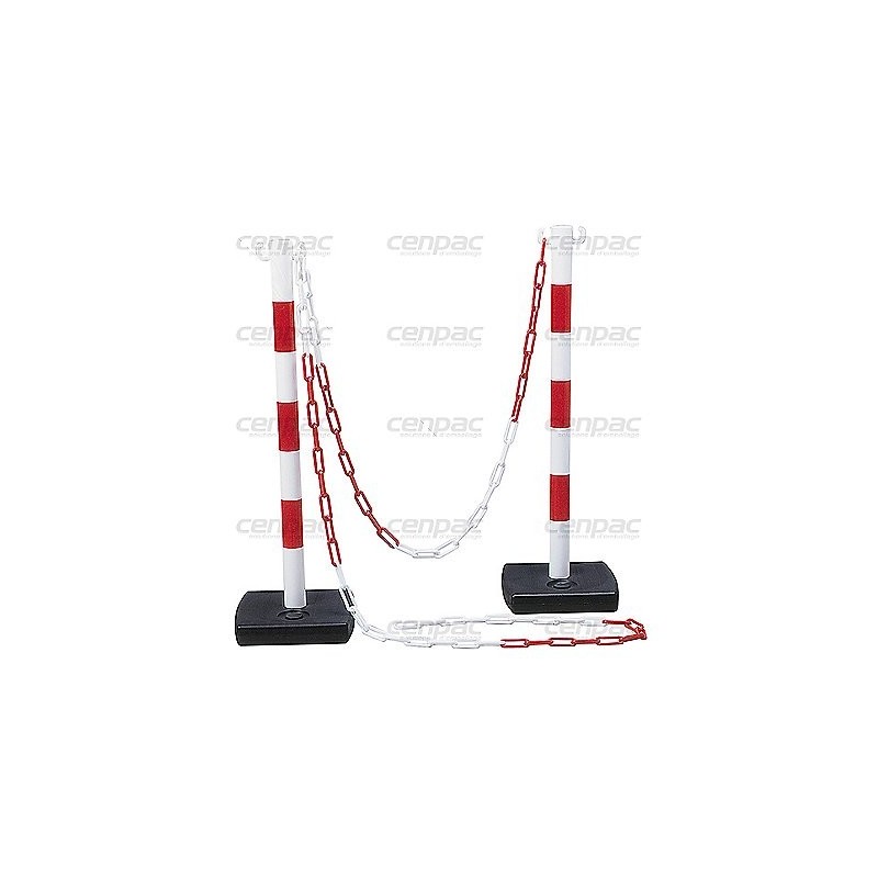 Kit poteaux de balisage pvc 2 poteaux + chaine de 5m - jaune/noir - kit poteaux de balisage pvc