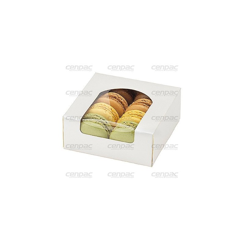 Boite patissiere blanc 250g avec fenetre 10x10x4cm - paquet de 50 boites - colis de 50 boites