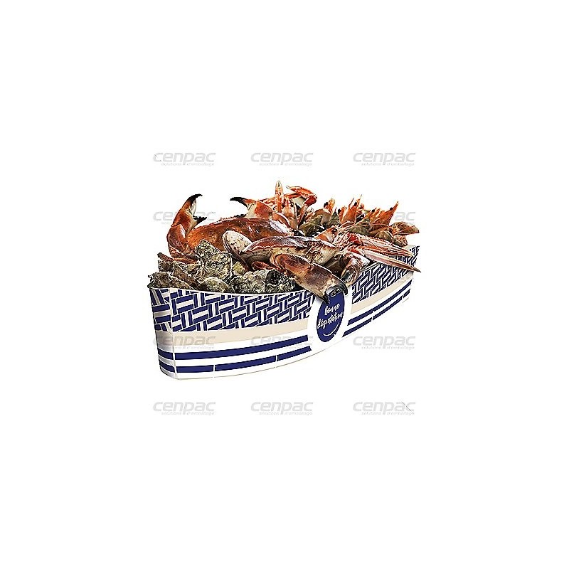 Barque fruits de mer bois avec coque - 383x190x92 mm - colis de 30 barques - colis de 30 barques