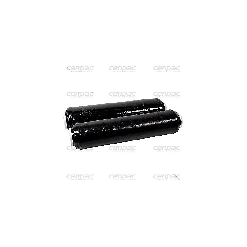 Film pre - etire manuel souffle noir 9µ 390mmx600m - collant ext - colis de 6 bobines