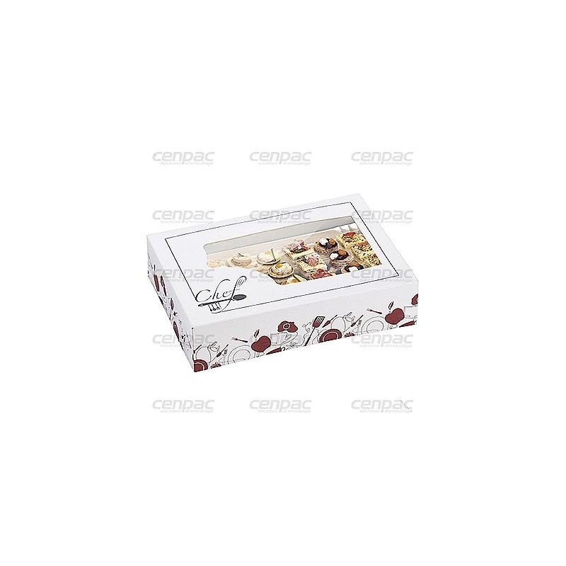 Boite traiteur carton chef c 550x370x80mm a fenetre - colis de 20 - 1 cls de 20 boites chef "c"