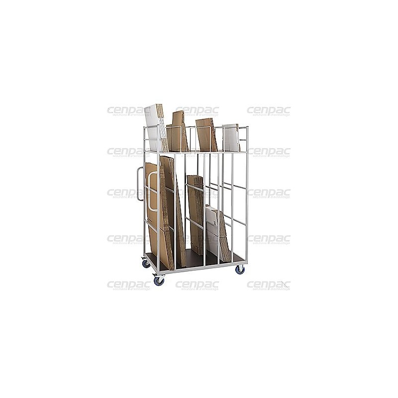 Chariot gris porte carton - 1200x794x1989mm - acier - charge 150 kg - un chariot