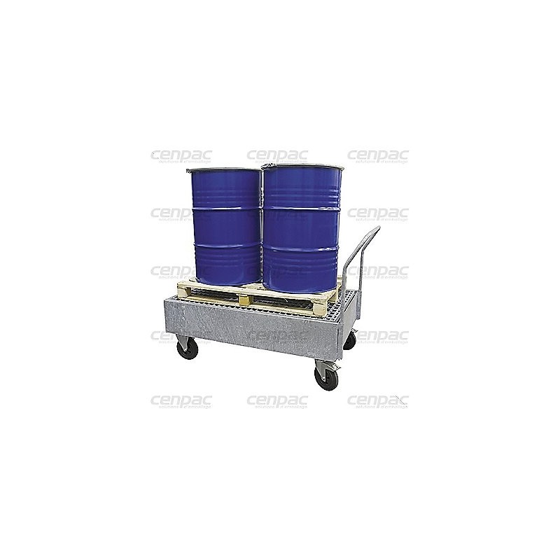 Chariot retention 2 futs gris charge 400kg - volume 220l - acier galvanisé - un chariot