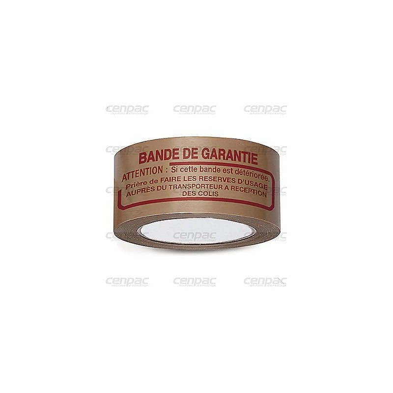 Ruban adhésif polyester 85% recyclé imprimé  "Bande de garantie" 48MMX132M - Colis de 36 rouleaux