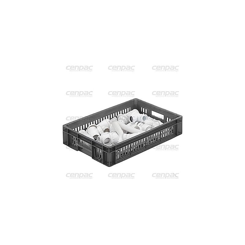 Bac gerbable pp norme europe dim ext 600x400x120mm - parois et fond ajoures - 1 bac
