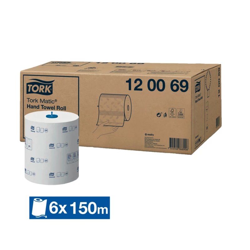 TORK Essuie-mains rouleaux Tork Matic H1, lot de 6 de 150 m