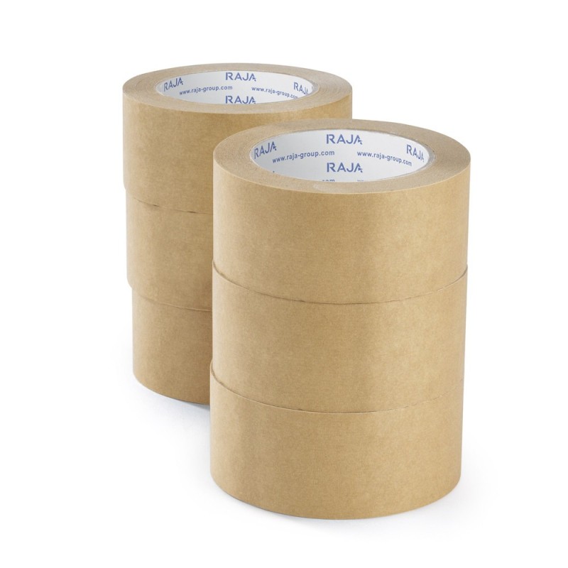 Mini-colis ruban adhésif papier kraft 70 g/m² brun RAJA 75 mm x 50 m - Paquet de 6