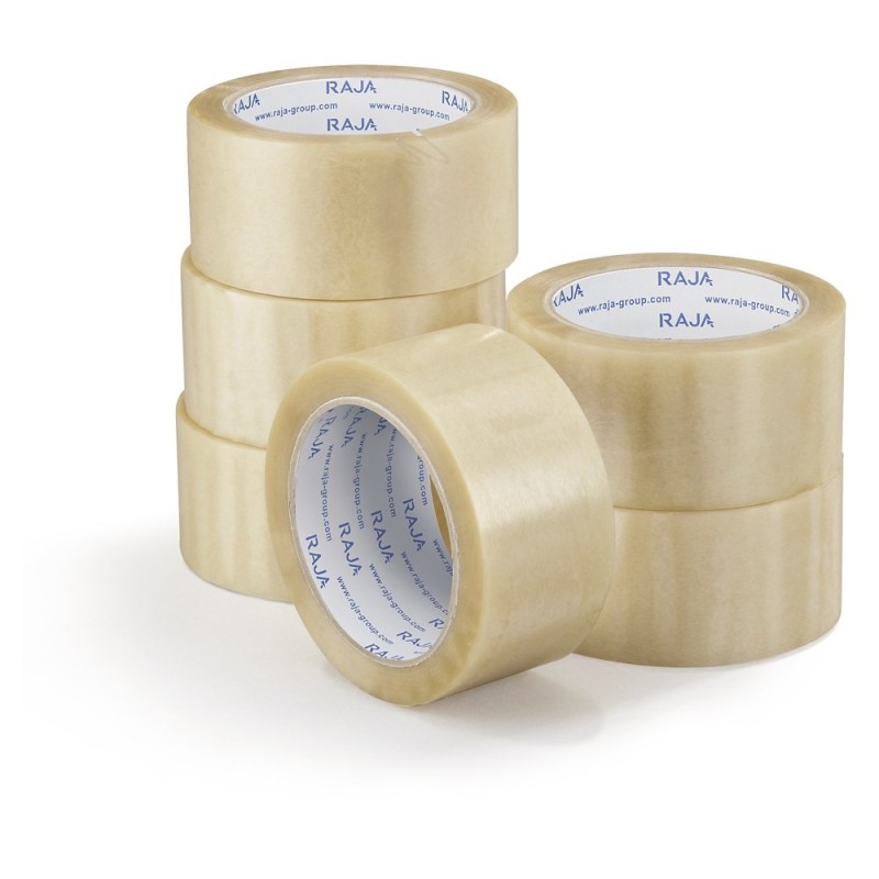 Mini-colis ruban adhésif PVC transparent RAJA résistant 32 microns 50 mm x 100 m - Paquet de 6