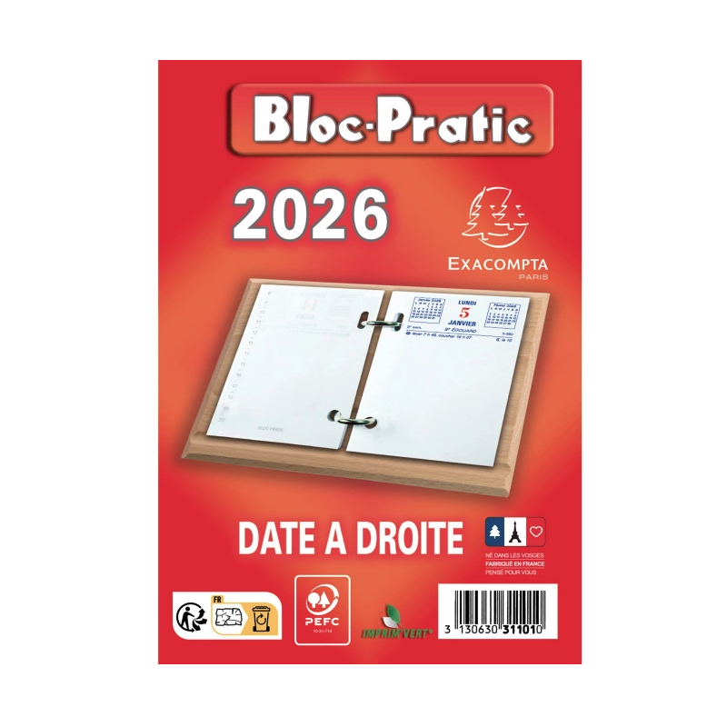 Exacompta Bloc éphéméride - Date à droite - 2026