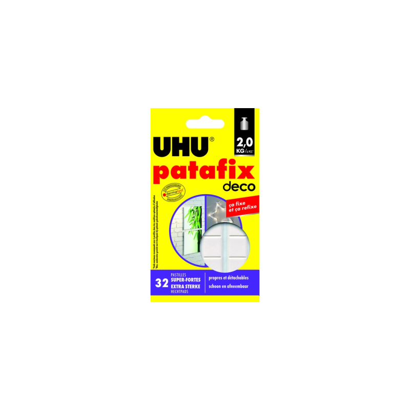 Uhu Patafix Homedeco - Pastilles adhésives super fortes, repositionnables, blanches